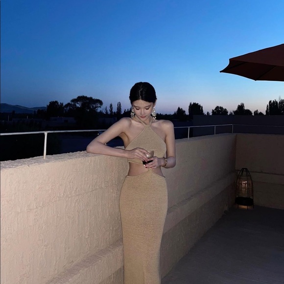 ❌SOLD❌Cult Gaia Cameron Knit Cutout Dress Tan Camel XS - Picture 11 of 16